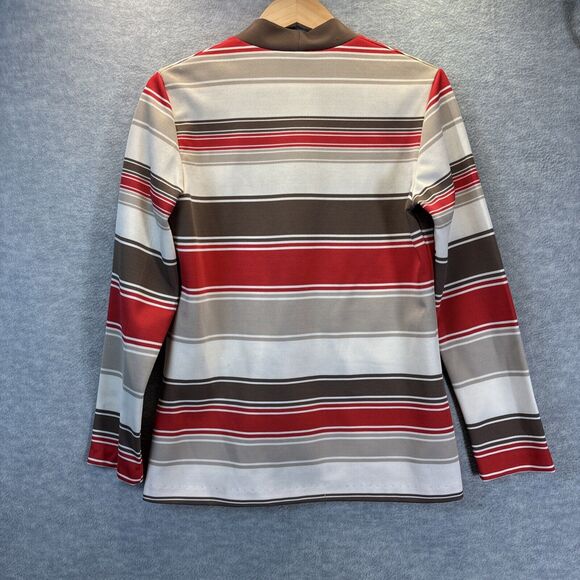 True Vintage 60s 70s Rust Orange Brown Cardigan Jacket Striped W’s S Disco Retro - Picture 5 of 11